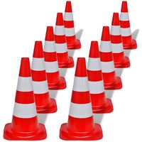 10 Reflective Traffic Cones Red and White 50 cm