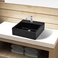 Ceramic Bathroom Sink Basin with Faucet Hole Black Square 