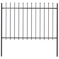 Garden Fence with Spear Top Steel 1.7x1.2 m Black