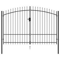 Fence Gate Double Door with Spike Top Steel 3x1.75 m Black