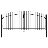 Fence Gate Double Door with Spike Top Steel 3x1.25 m Black