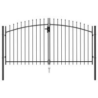 Fence Gate Double Door with Spike Top Steel 3x1.5 m Black