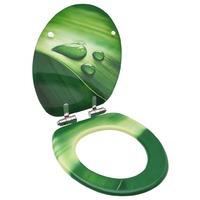 WC Toilet Seat with Soft Close Lid MDF Green Water Drop Design