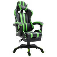Gaming Chair with Footrest Green Faux Leather