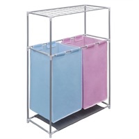 2-Section Laundry Sorter Hamper with a Top Shelf for Drying 