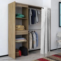 Cloth Cabinet with Curtain Adjustable in Width 121-168 cm Oak