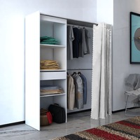 Cloth Cabinet with Curtain Adjustable in Width 121-168 cm White