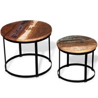 Coffee Table Set 2 Pieces Solid Reclaimed Wood Round 40/50cm
