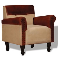 Armchair Brown and Beige Real Leather and Fabric
