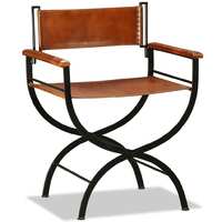 Folding Chair Black and Brown Real Leather