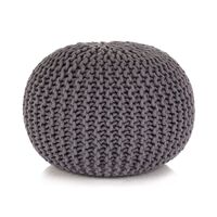Hand-Knitted Pouffe Cotton 50x35 cm Grey