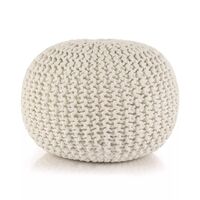 Hand-Knitted Pouffe Cotton 50x35 cm White