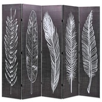 Folding Room Divider 200x170 cm Feathers Black and White