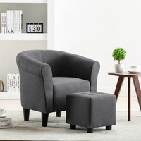2 Piece Armchair and Stool Set Dark Grey Fabric