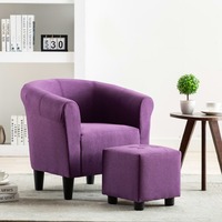 2 Piece Armchair and Stool Set Purple Fabric