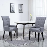 Dining Chair with Armrests Light Grey Fabric