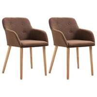 Dining Chairs 2 pcs Brown Fabric and Solid Oak Wood