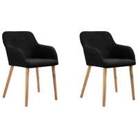 Dining Chairs 2 pcs Black Fabric and Solid Oak Wood