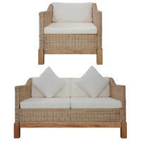 2 Piece Sofa Set with Cushions Natural Rattan