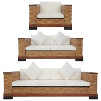 3 Piece Sofa Set with Cushions Brown Natural Rattan