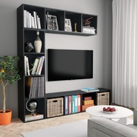 3 Piece Book/TV Cabinet Set Black 180x30x180 cm