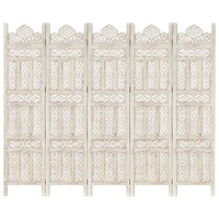 Hand carved 5-Panel Room Divider White 200x165 cm Solid Mango Wood