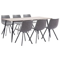 7 Piece Dining Set Grey Faux Leather