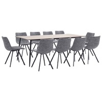 11 Piece Dining Set Grey Faux Leather
