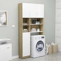 Washing Machine Cabinet Set White and Sonoma Oak Chipboard