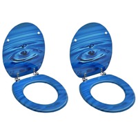 WC Toilet Seats with Lid 2 pcs MDF Blue Water Drop Design