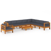 10 Piece Garden Lounge Set with Dark Grey Cushions Acacia Wood