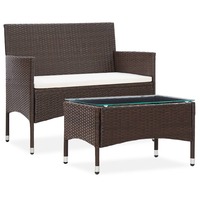 2 Piece Garden Lounge Set with Cushion Poly Rattan Brown