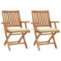 Garden Chairs 2 pcs with Cream Cushions Solid Teak Wood