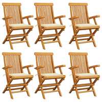 Garden Chairs with Cream Cushions 6 pcs Solid Teak Wood