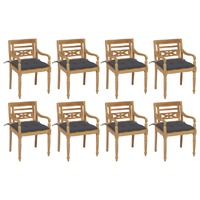 Batavia Chairs with Cushions 8 pcs Solid Teak Wood