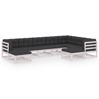 9 Piece Garden Lounge Set with Cushions White Solid Pinewood