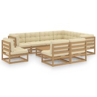 10 Piece Garden Lounge Set&Cushions Honey Brown Solid Pinewood
