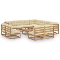 12 Piece Garden Lounge Set&Cushions Honey Brown Solid Pinewood