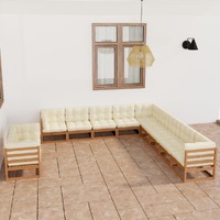 11 Piece Garden Lounge Set&Cushions Honey Brown Solid Pinewood