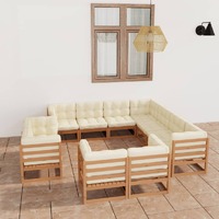 11 Piece Garden Lounge Set&Cushions Honey Brown Solid Pinewood