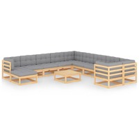 12 Piece Garden Lounge Set with Cushions Solid Pinewood