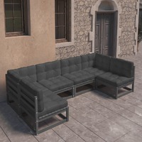 6 Piece Garden Lounge Set with Cushions Black Solid Pinewood