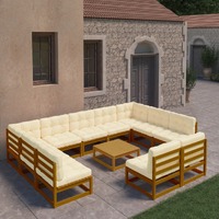 12 Piece Garden Lounge Set&Cushions Honey Brown Solid Pinewood