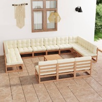 14 Piece Garden Lounge Set&Cushions Honey Brown Solid Pinewood