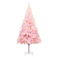 Artificial Christmas Tree with LEDs&Stand Pink 210 cm PVC