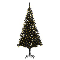 Artificial Christmas Tree with LEDs&Stand Black 210 cm PVC