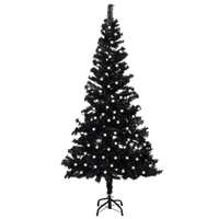 Artificial Christmas Tree with LEDs&Stand Black 240 cm PVC