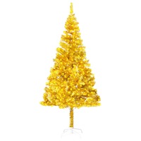 Artificial Christmas Tree with LEDs&Stand Gold 210 cm PET
