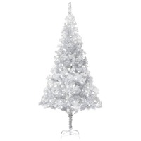 Artificial Christmas Tree with LEDs&Stand Silver 240 cm PET
