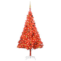 Artificial Christmas Tree with LEDs&Ball Set Red 210 cm PVC